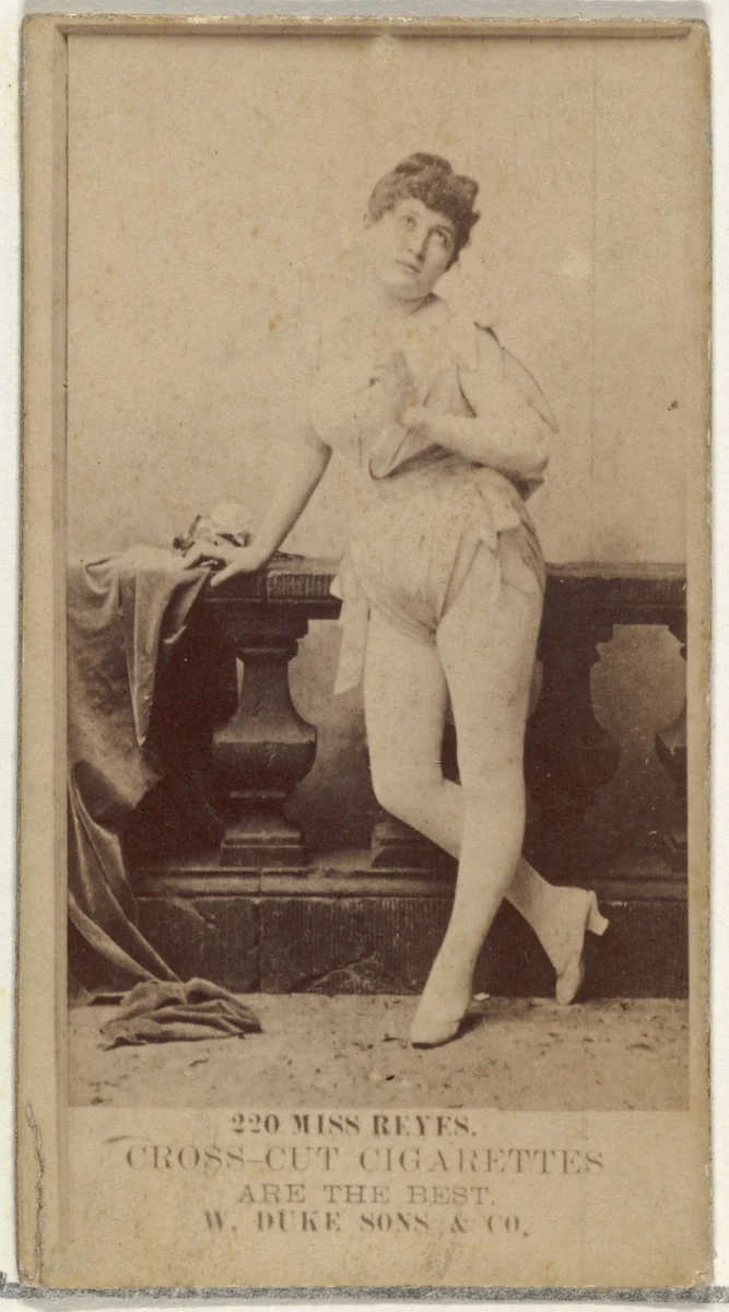 Card Number 220, Miss Reyes, from the Actors and Actresses series (N145-3) issued by Duke Sons & Co. to promote Cross Cut Cigarettes by W. Duke, Sons & Co., photograph, 1880-1889