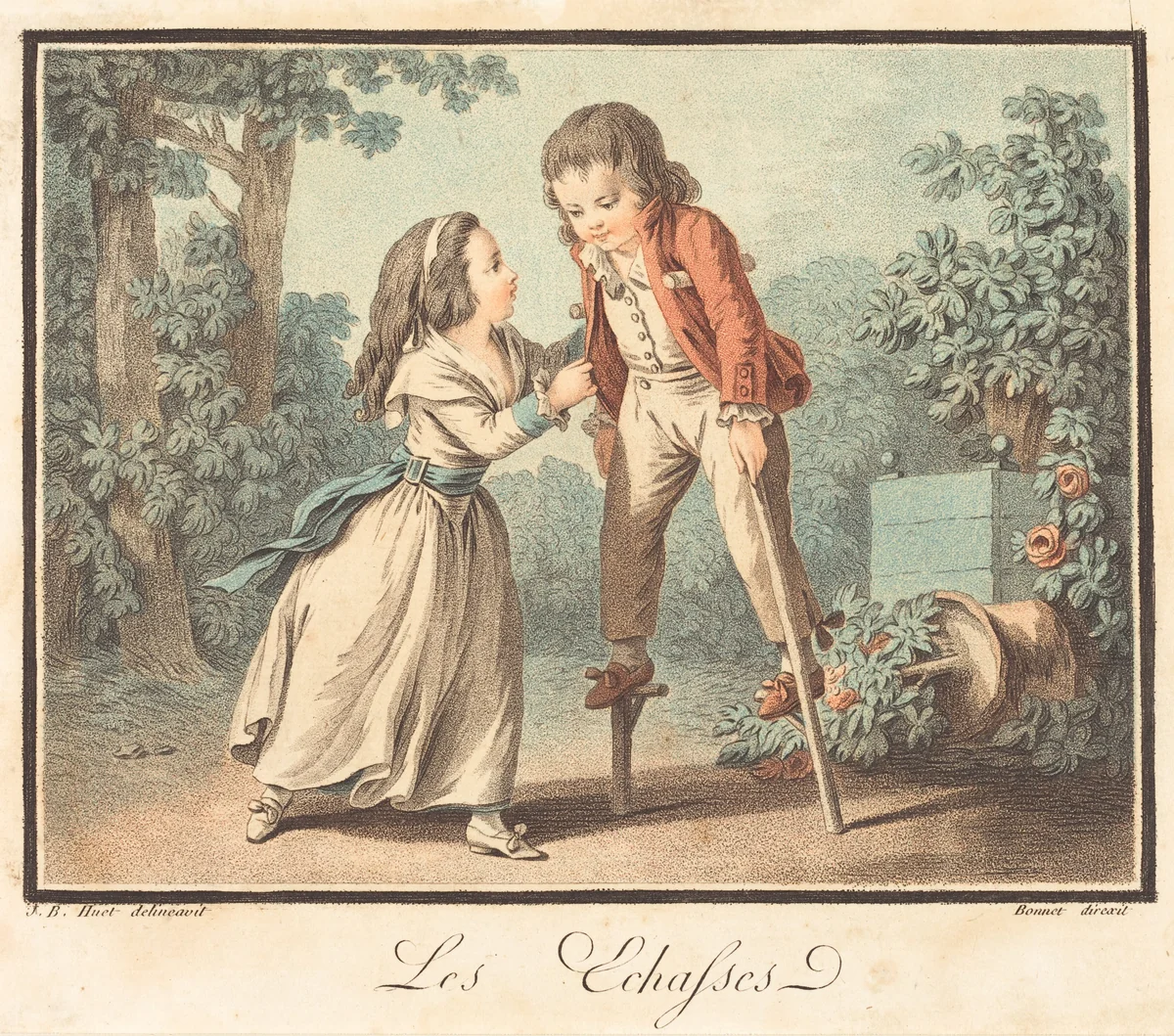 Les Échasses by Louis-Marin Bonnet; Jean-Baptiste Hüet, print, 1790