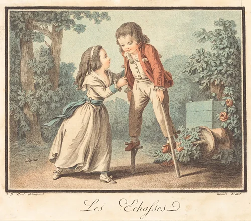 Les Échasses by Louis-Marin Bonnet; Jean-Baptiste Hüet, print, 1790
