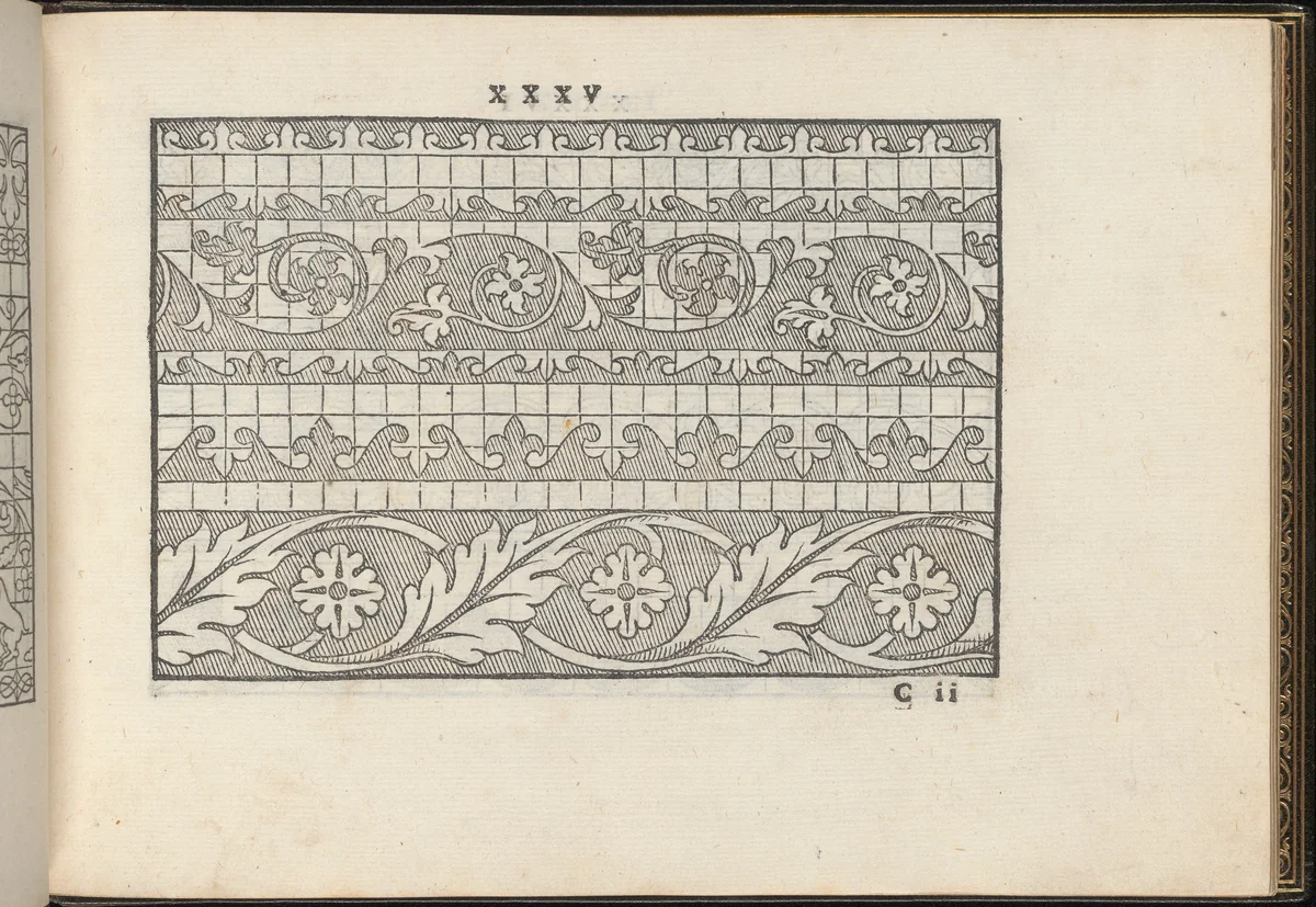La Vera Perfettione del Disegno di varie sorti di recami, page 18 (recto) by Giovanni Ostaus, book, 1567