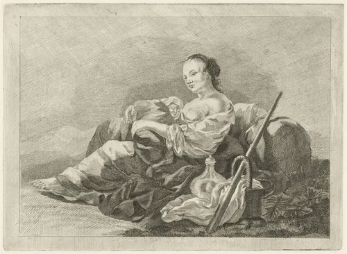 Herderin met kind by Pieter de Mare, print, 1768-1796