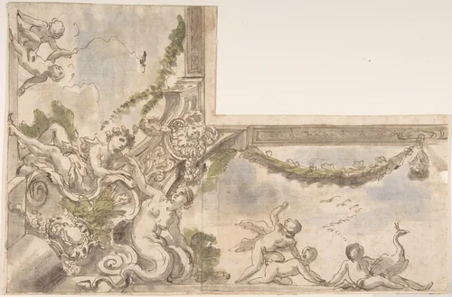 Design for a Corner of a Ceiling by anonymous, drawing, 1600-1700