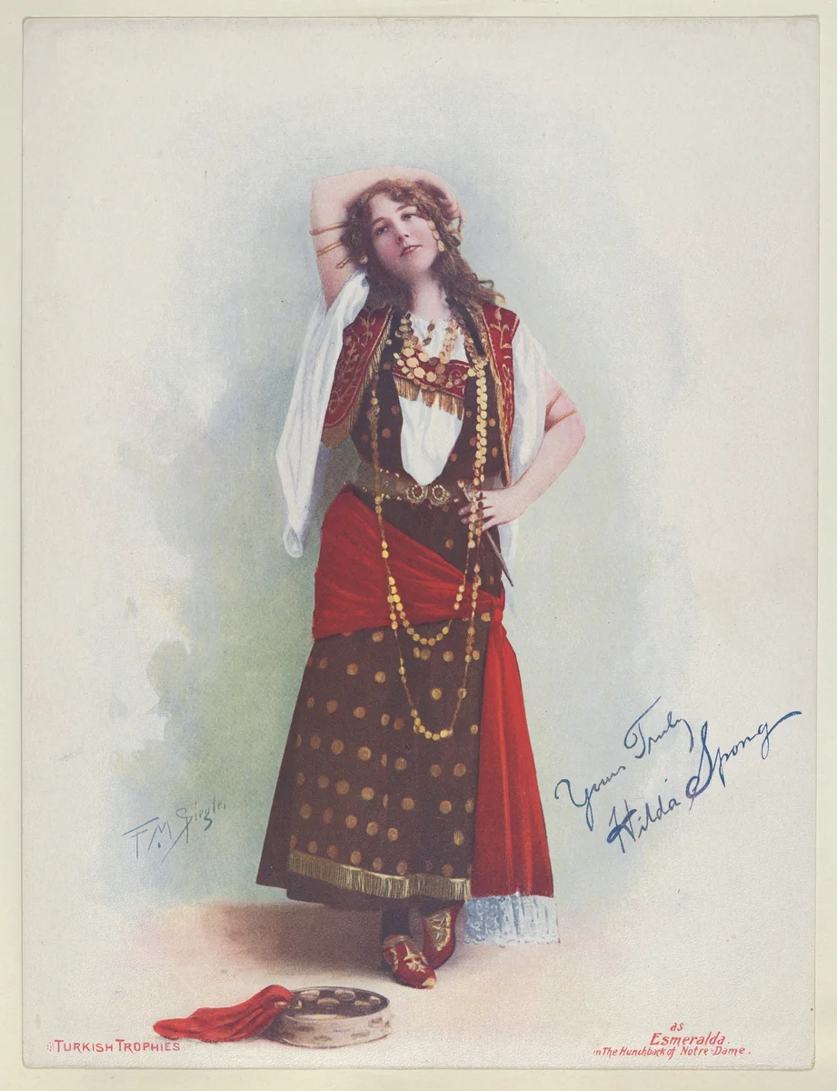 Hilda Spong as Esmerelda in The Hunchback of Notre Dame, from the Actresses series (T1), distributed by the American Tobacco Co. to promote Turkish Trophies Cigarettes by Frederick Moladore Spiegle, print, 1900