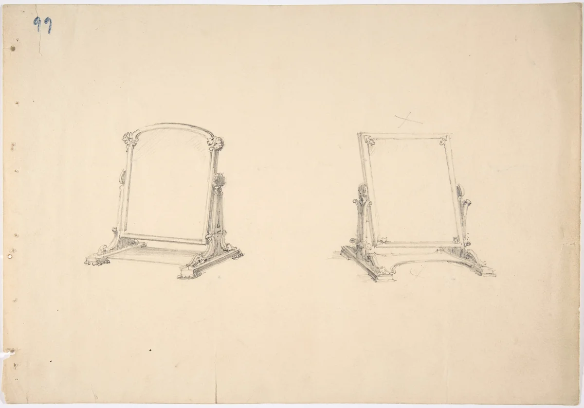 Design for Two Ornamented Tabletop Mirrors by anonymous, drawing, 1800-1850