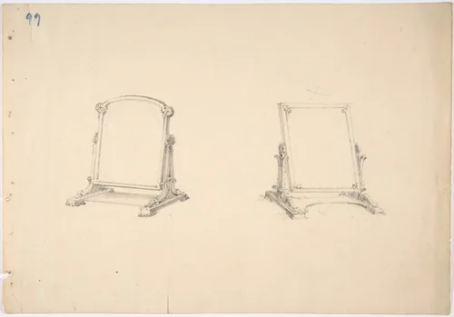 Design for Two Ornamented Tabletop Mirrors by anonymous, drawing, 1800-1850