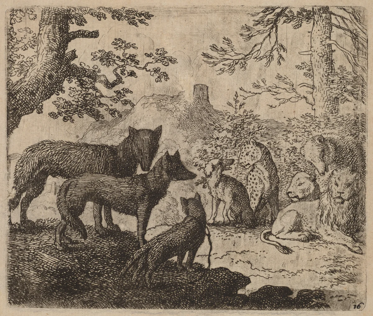 Reynard's Relatives Plead for Him by Allart van Everdingen, print, 1645-1656