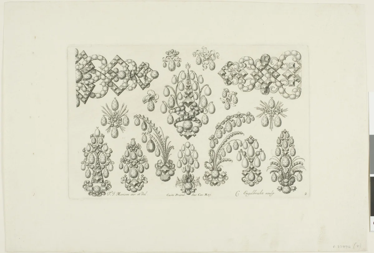 Designs for Jewelry by Christian Engelbrecht, print, 1692-1697