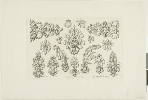 Designs for Jewelry by Christian Engelbrecht, print, 1692-1697