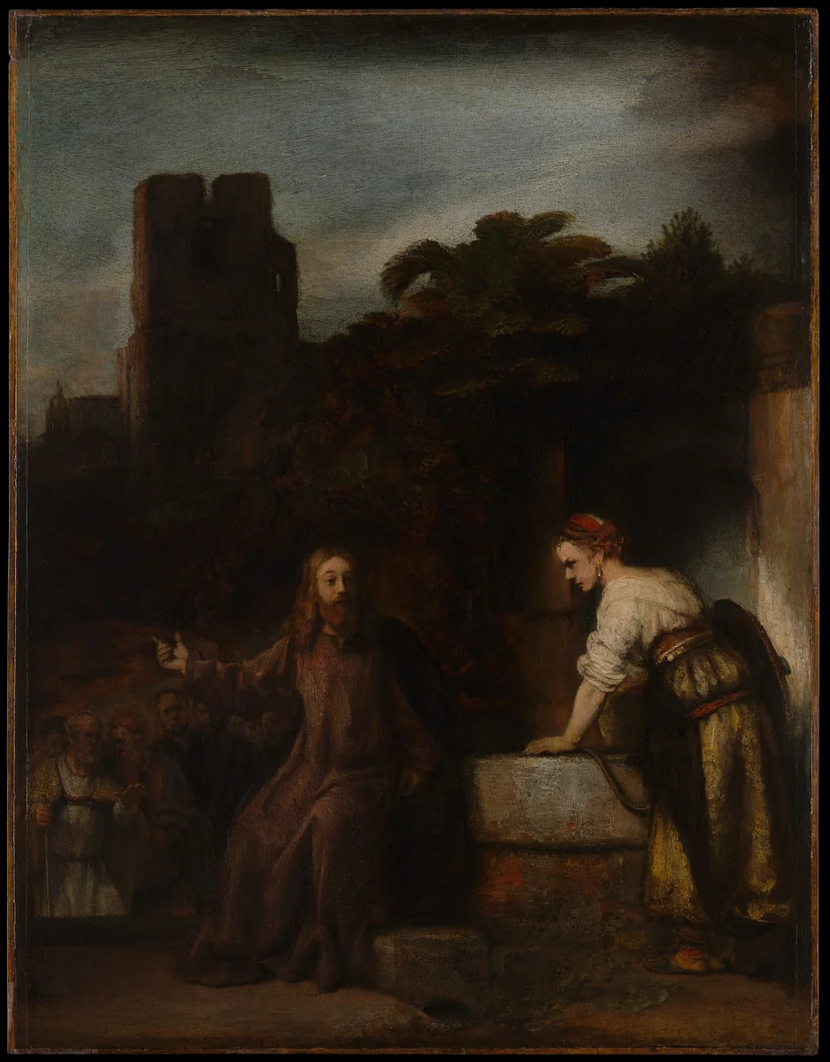 Christ and the Woman of Samaria by Rembrandt, painting, 1650-1660