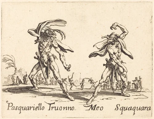 Pasquariello Truonno and Meo Squaquara by Jacques Callot, print, 1622