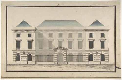 Design for the Collège de France, Paris: Elevation of Court Front Showing Entrance Screen by Jean François Chalgrin, drawing, 1767-1777