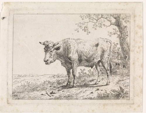 Landschap met stier by Dirk van Oosterhoudt, print, 1766-1830