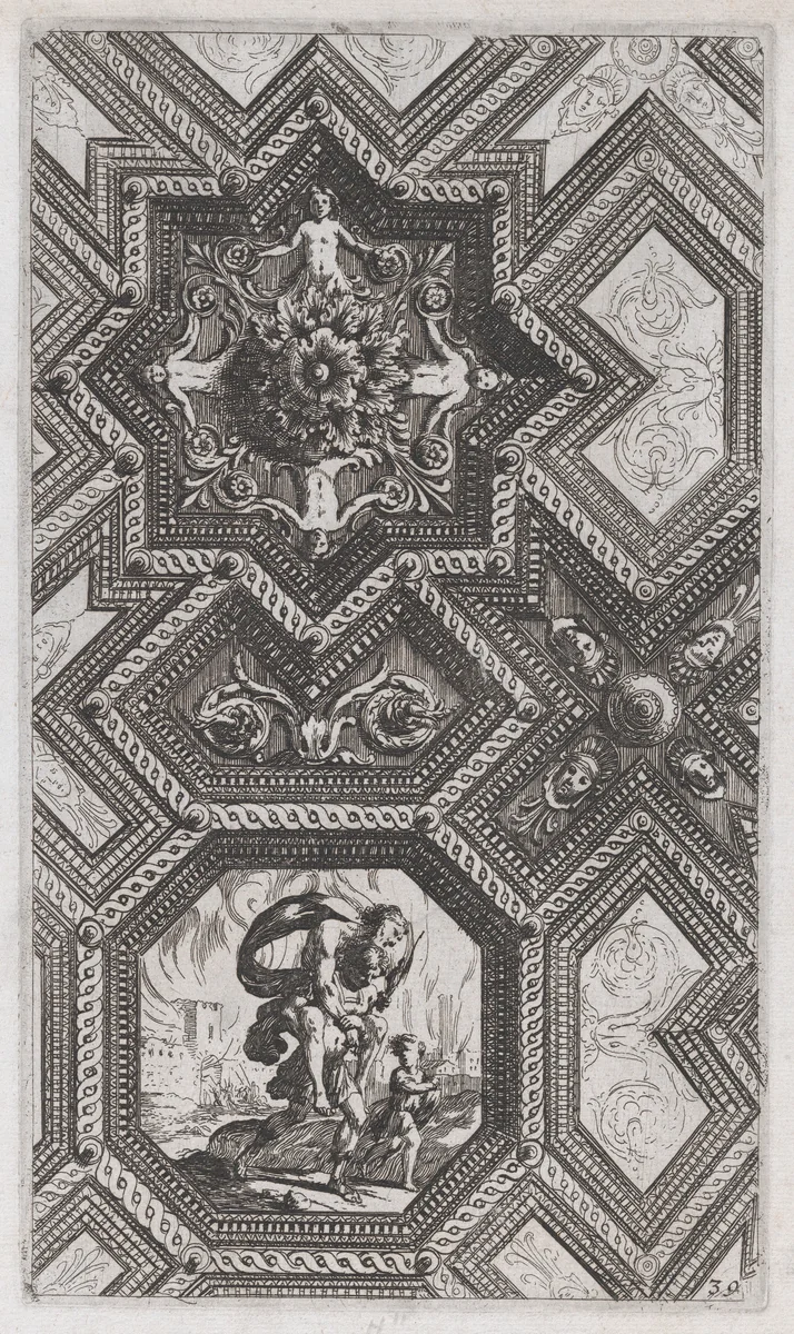 Ceiling Design, plate 39 from "Curieuses recherches de plusieurs beaus morceaus d'ornemens antiques et modernes..." by Jacques LePautre, print, 1645