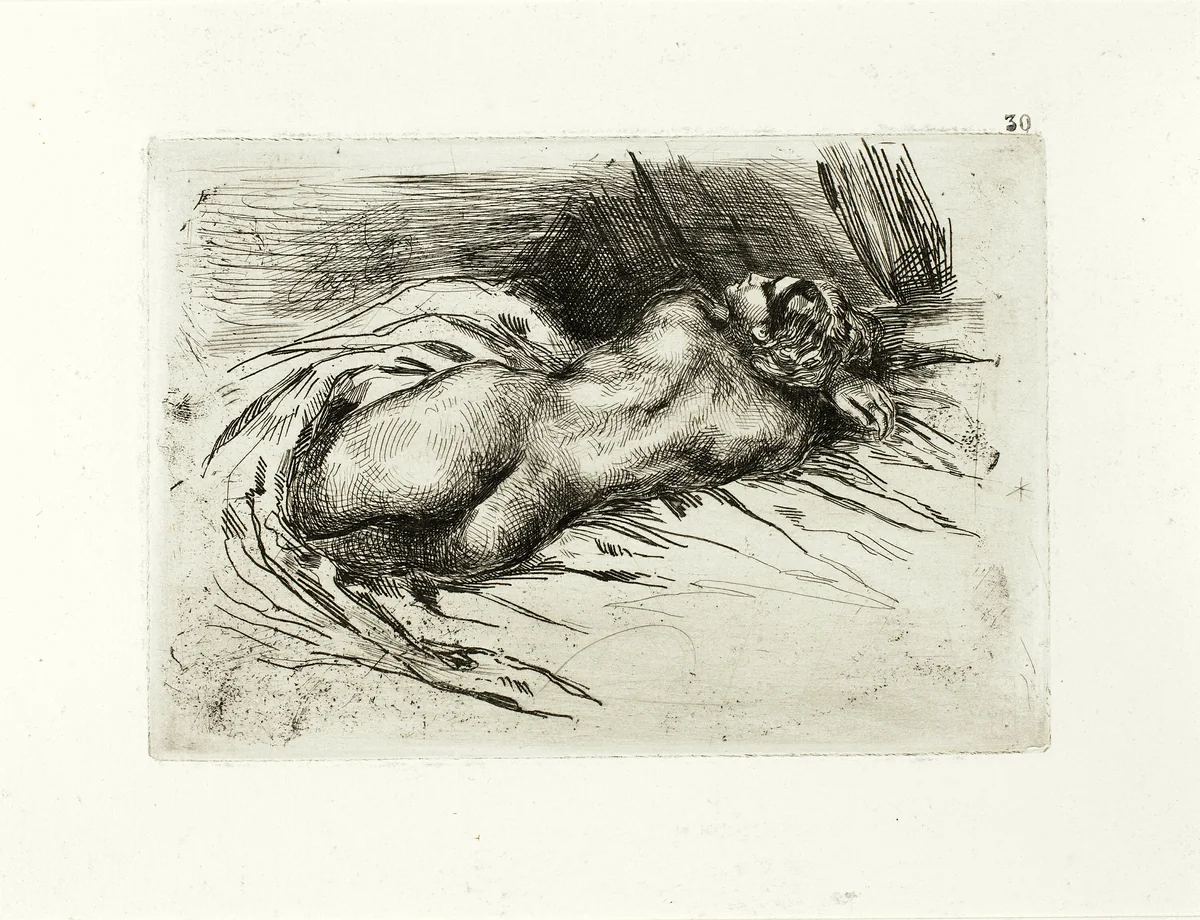 Reclining Nude, Back View by Eugène Delacroix, print, 1833