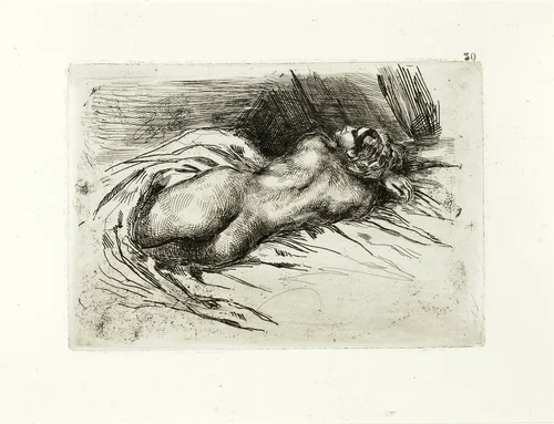 Reclining Nude, Back View by Eugène Delacroix, print, 1833