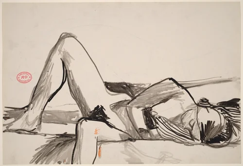 Untitled [nude reclining on her side] [recto] by Richard Diebenkorn, drawing, 1955-1967