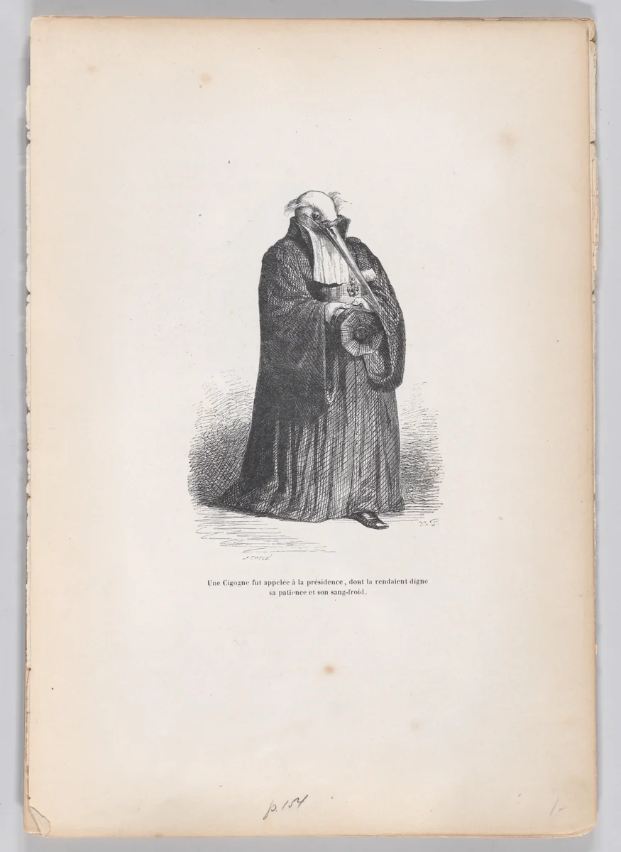 A Stork was called to the presidency..., from "Scenes from the Private and Public Life of Animals" by J. J. Grandville, print, 1832-1852