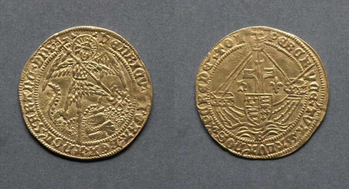 Angel: St. George Slaying the Dragon (obverse); Ship with Shield of Arms and Cross (reverse) by Unknown, metalwork, 1470-1471