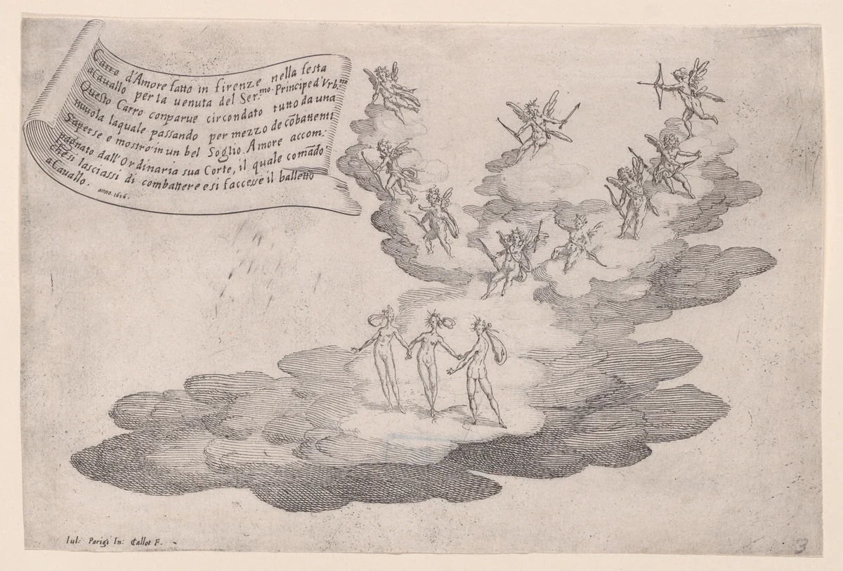 Le Char de L'Amour, from "Guerre de Beauté" (Guerra di Bellezza) (War of Beauty) by Jacques Callot, print, 1616
