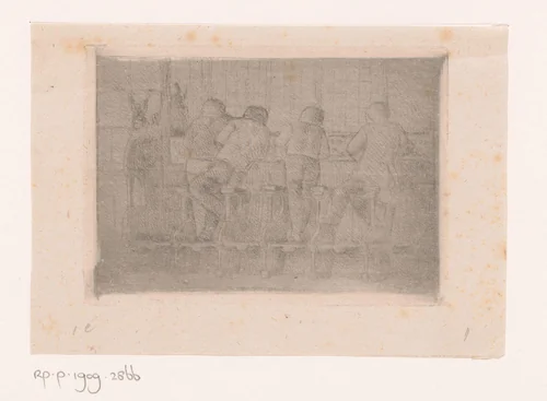 Vier kinderen in de banken van de St. Laurentiuskerk in Neurenberg kijken uit de ramen by Constant Aimé Marie Cap, print, 1867