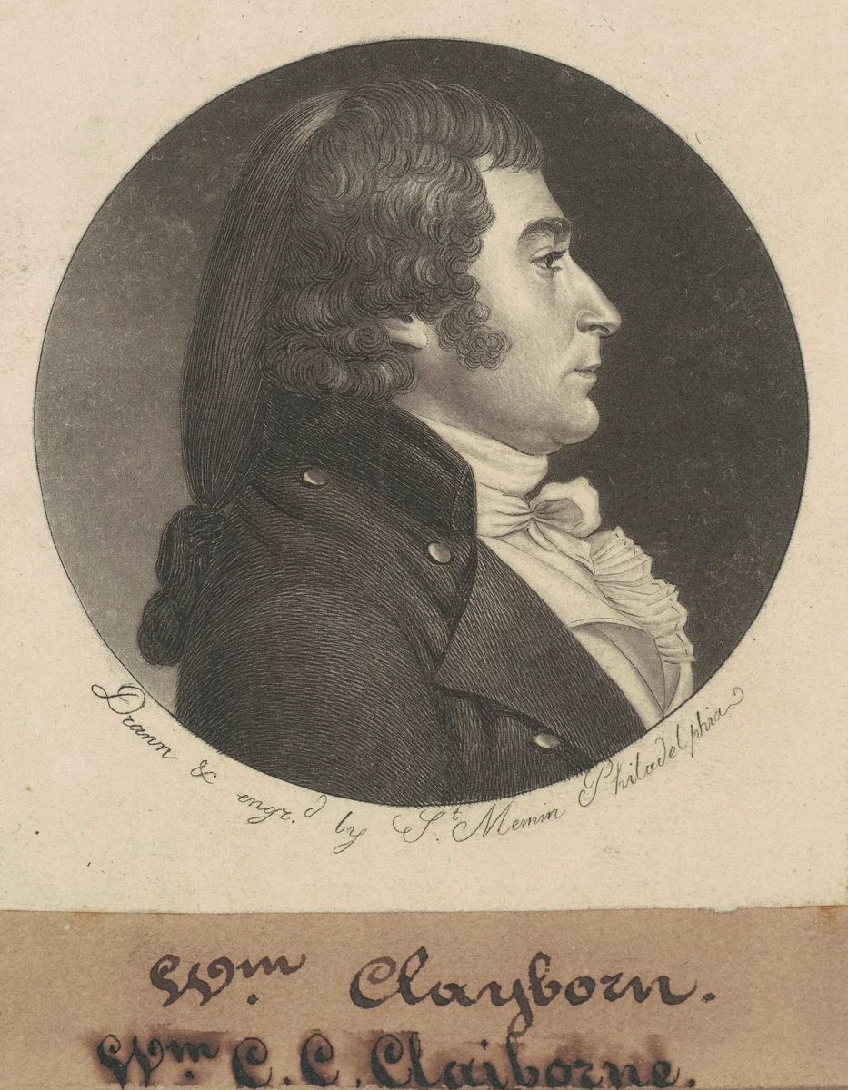 William Charles Cole Claiborne by Charles B. J. Févret de Saint-Mémin, print, 1798