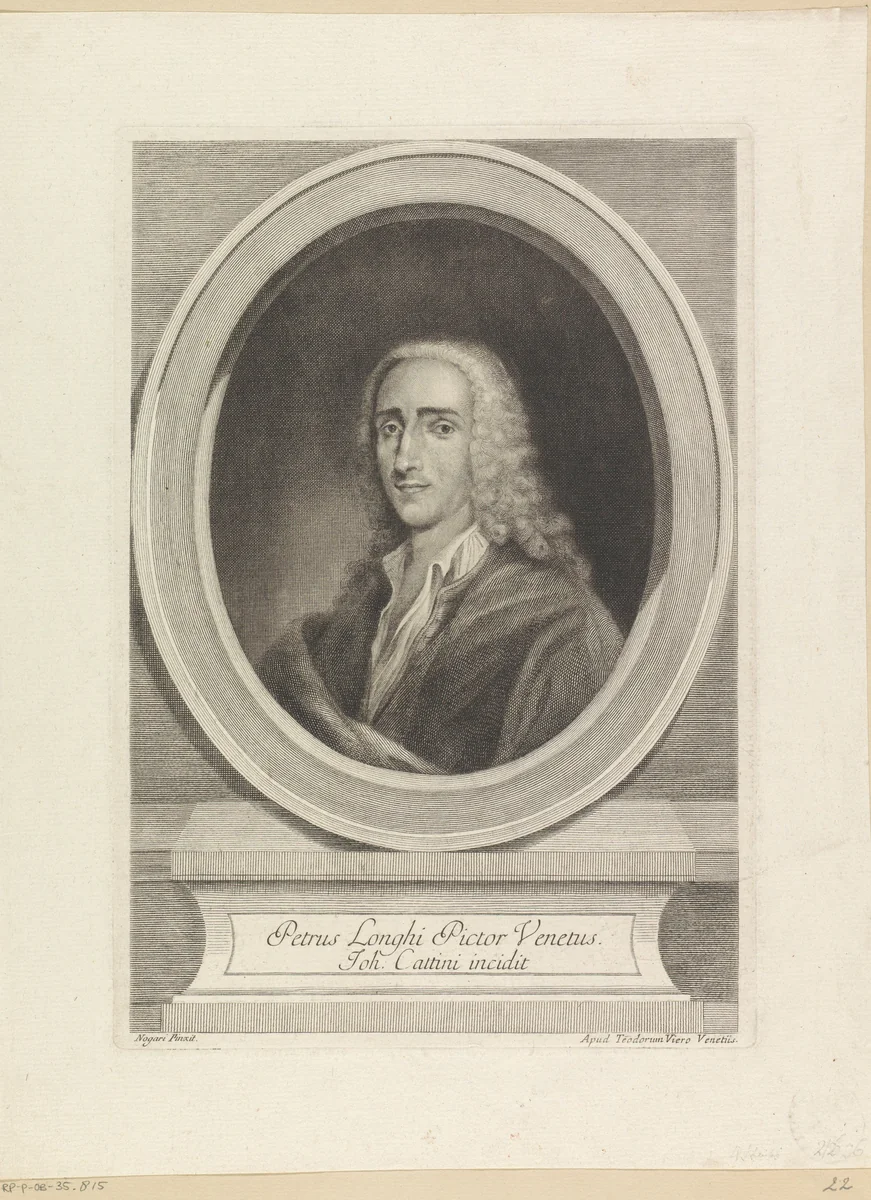 Portret van schilder Pietro Longhi by Giovanni Cattini, print, 1735-1800