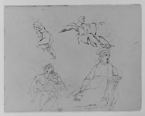 Four Figure Studies (from Sketchbook) by Thomas Sully, artwork, 1810-1820