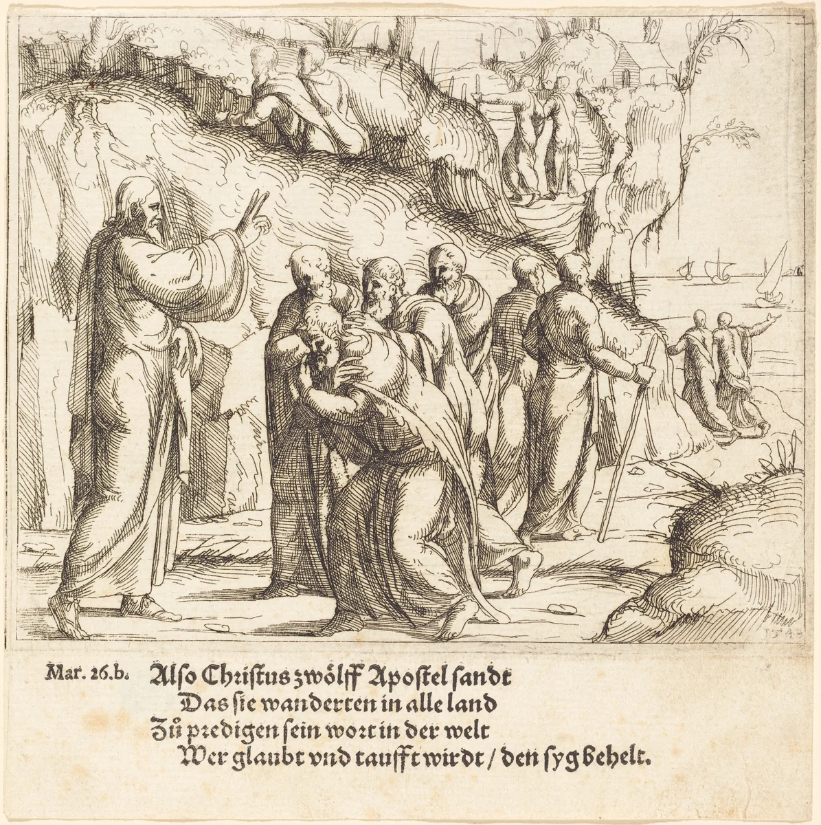 Christ Charges the Apostles of their Mission by Augustin Hirschvogel, print, 1548