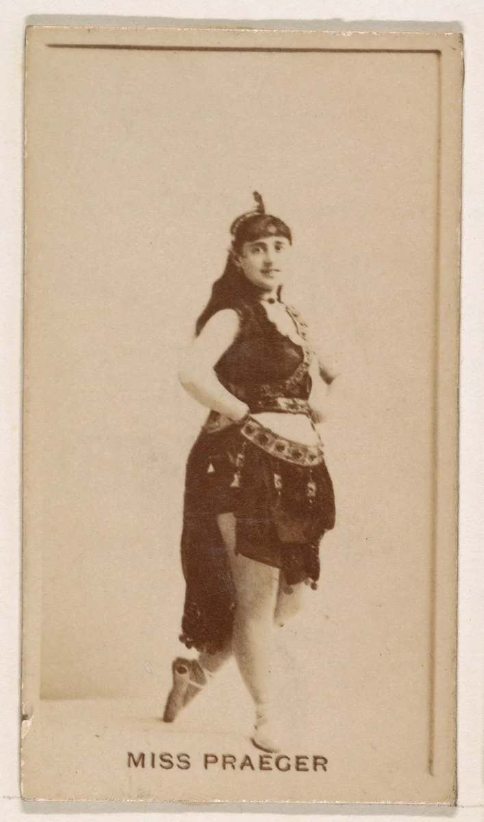 Miss Praeger, from the Actresses series (N245) issued by Kinney Brothers to promote Sweet Caporal Cigarettes by Kinney Brothers Tobacco Company, photograph, 1890