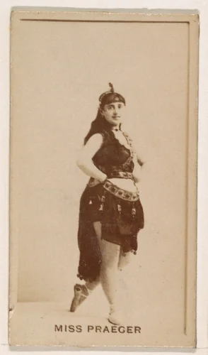Miss Praeger, from the Actresses series (N245) issued by Kinney Brothers to promote Sweet Caporal Cigarettes by Kinney Brothers Tobacco Company, photograph, 1890
