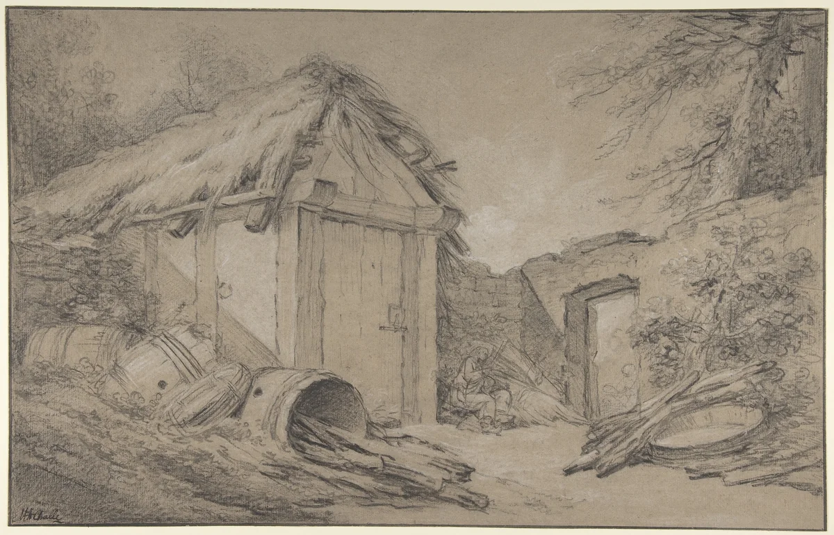 Farmyard by Charles Michel-Ange Challe, drawing, 1730-1778