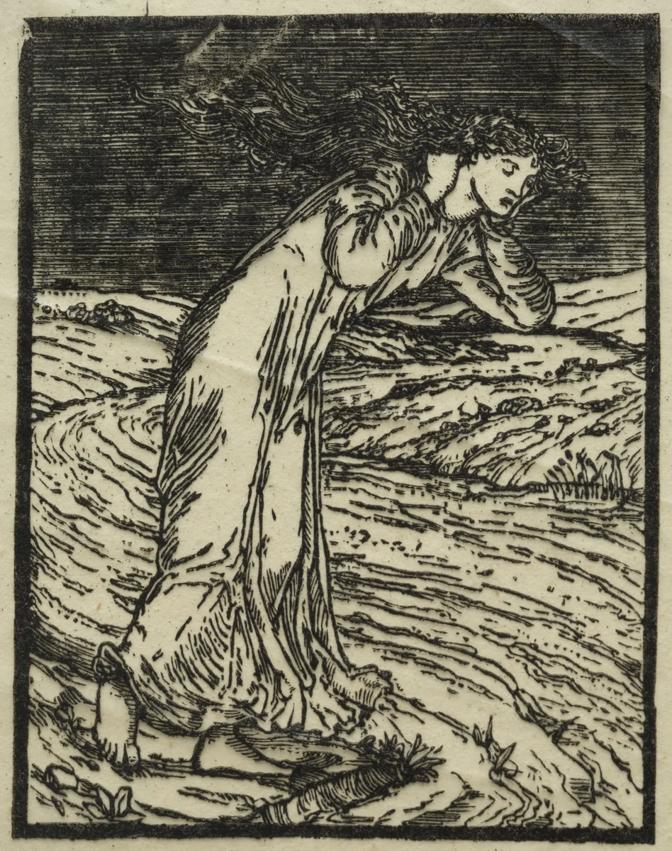 Psyche Throwing Herself into the River by William Morris, print, 1865-1868