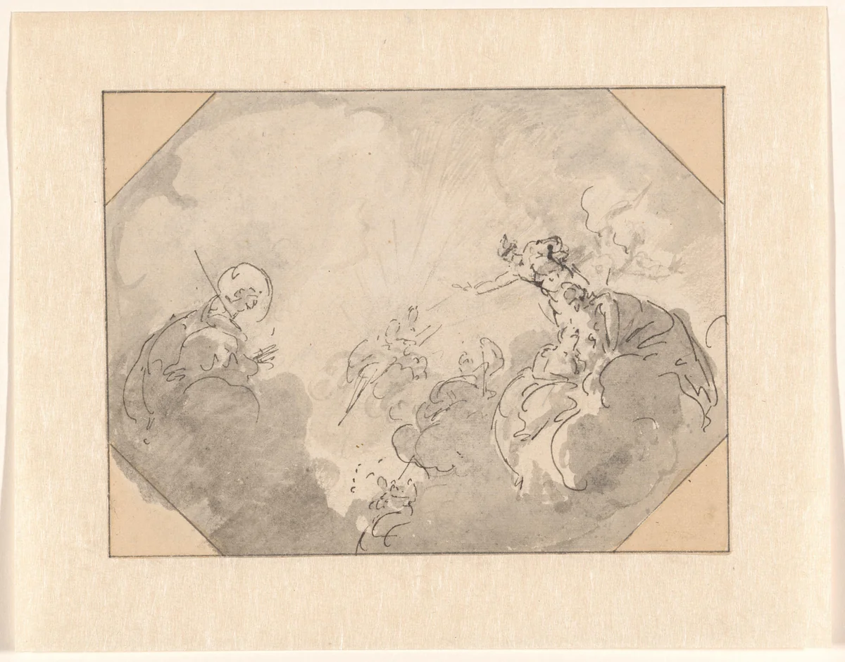 Ontwerp voor een plafondschildering met de roof van Ganymedes by Antoni Elliger, drawing, 1711-1781