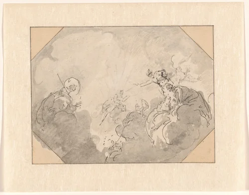Ontwerp voor een plafondschildering met de roof van Ganymedes by Antoni Elliger, drawing, 1711-1781