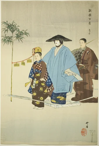 Tori-oi-bune, from the series "One Hundred No Dramas (Nogaku hyakuban)" by Tsukioka Kogyo, print, 1893-1908