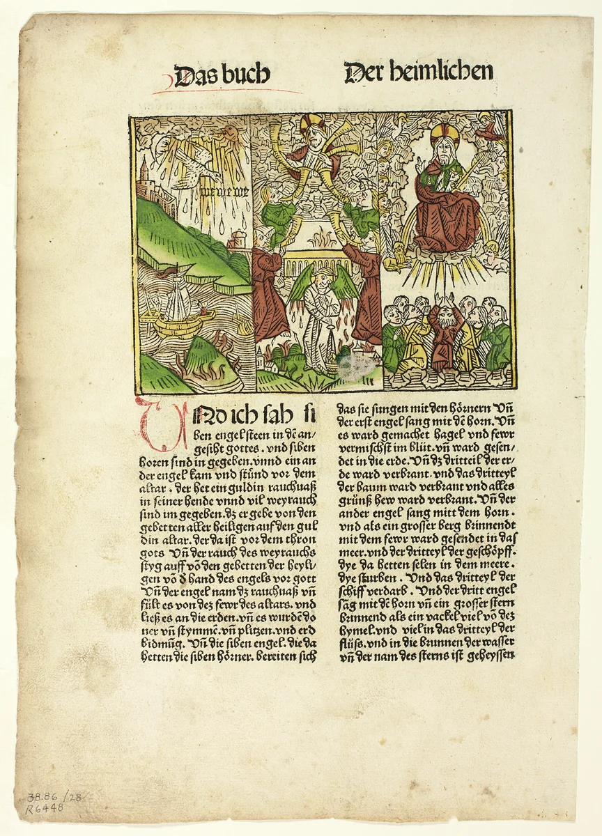 Book of Revelation (Seven Trumpets) from The Bible (also called the Tenth German Bible), Plate 28 from Woodcuts from Books of the 15th Century by Unknown Artist, print, 1485