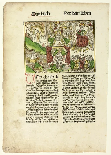 Book of Revelation (Seven Trumpets) from The Bible (also called the Tenth German Bible), Plate 28 from Woodcuts from Books of the 15th Century by Unknown Artist, print, 1485