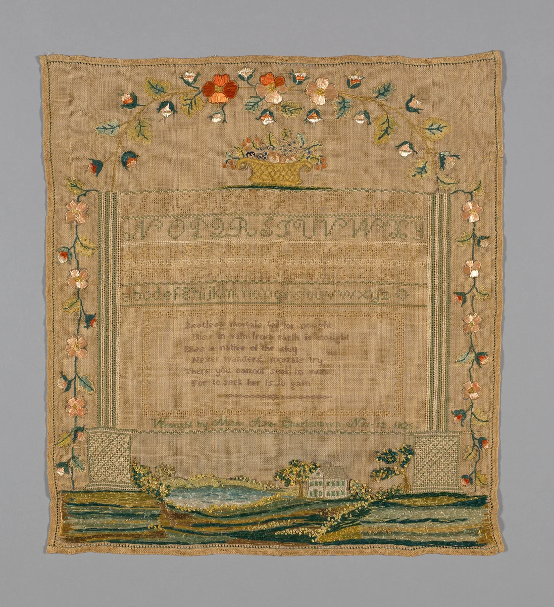 Sampler by Mary Ayer, textile, 1825