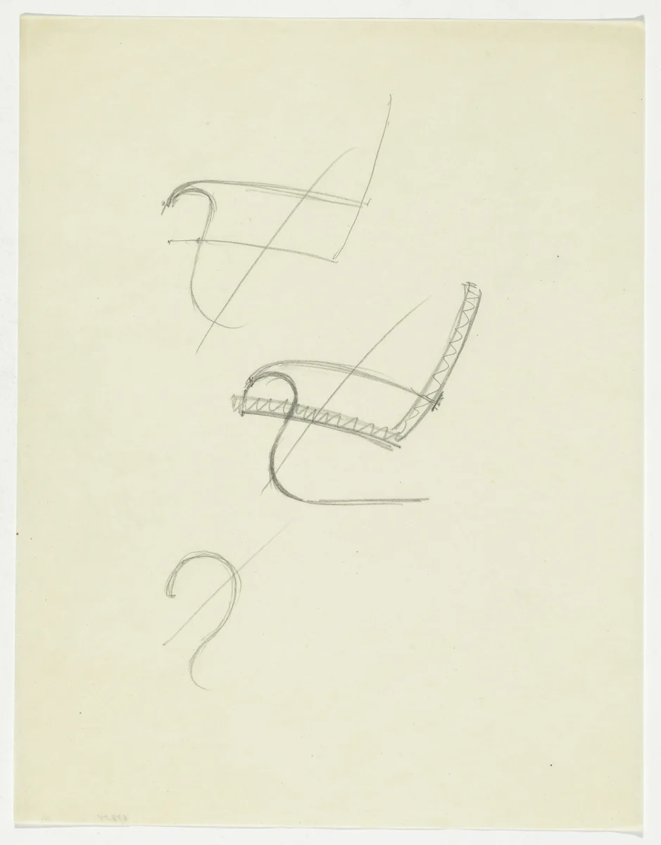 Lounge Chair with Arms (Two elevation sketches, one detail sketch) by Ludwig Mies van der Rohe, mies van der rohe archive, 1926