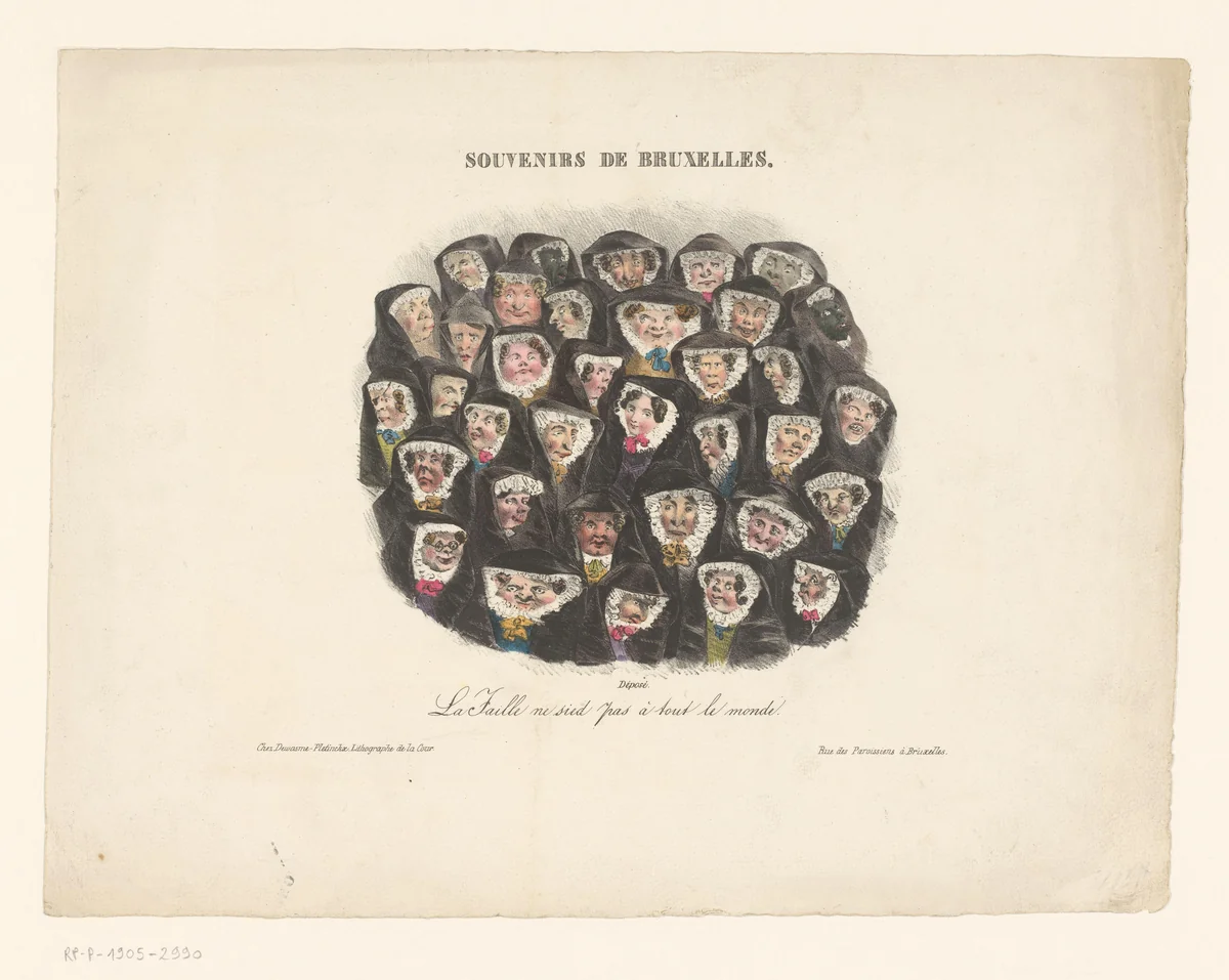 Groep karikaturale figuren met hoofddoeken by anonymous, print, 1827-1836