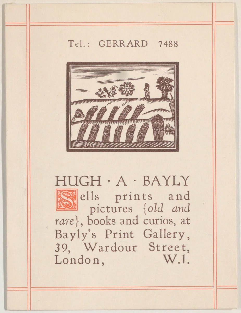 Trade card for Hugh A. Bayly, printseller by anonymous, print, 1800-1900