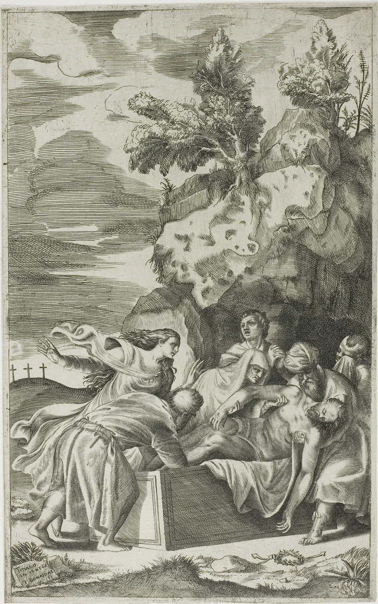 The Entombment by Giulio Bonasone, print, 1563