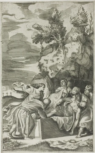 The Entombment by Giulio Bonasone, print, 1563