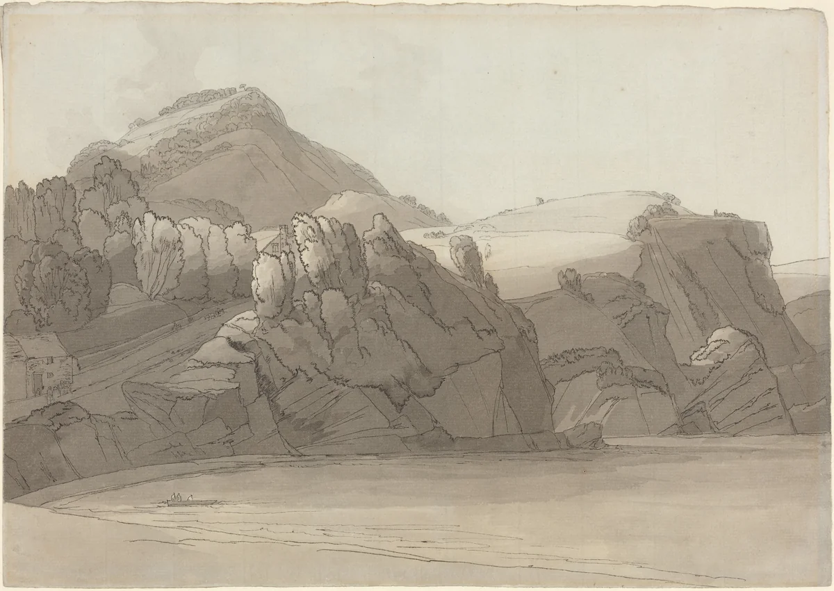 A Rocky Shore at Coombmartin, Devon (Combe Martin Bay) by Francis Towne, drawing, 1739-1816