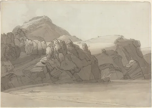 A Rocky Shore at Coombmartin, Devon (Combe Martin Bay) by Francis Towne, drawing, 1739-1816