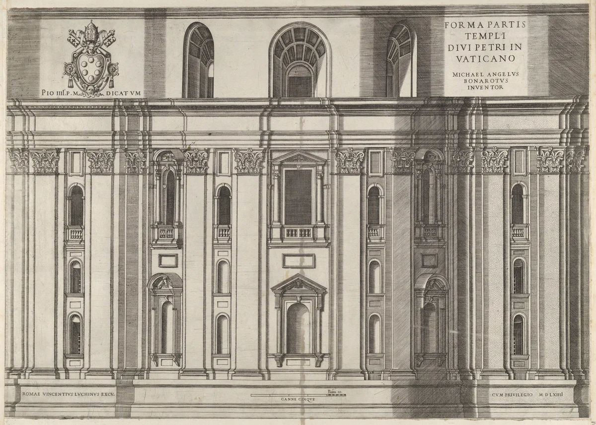 St. Peter's, from "Speculum Romanae Magnificentiae" by Vincenzo Luchino, print, 1564
