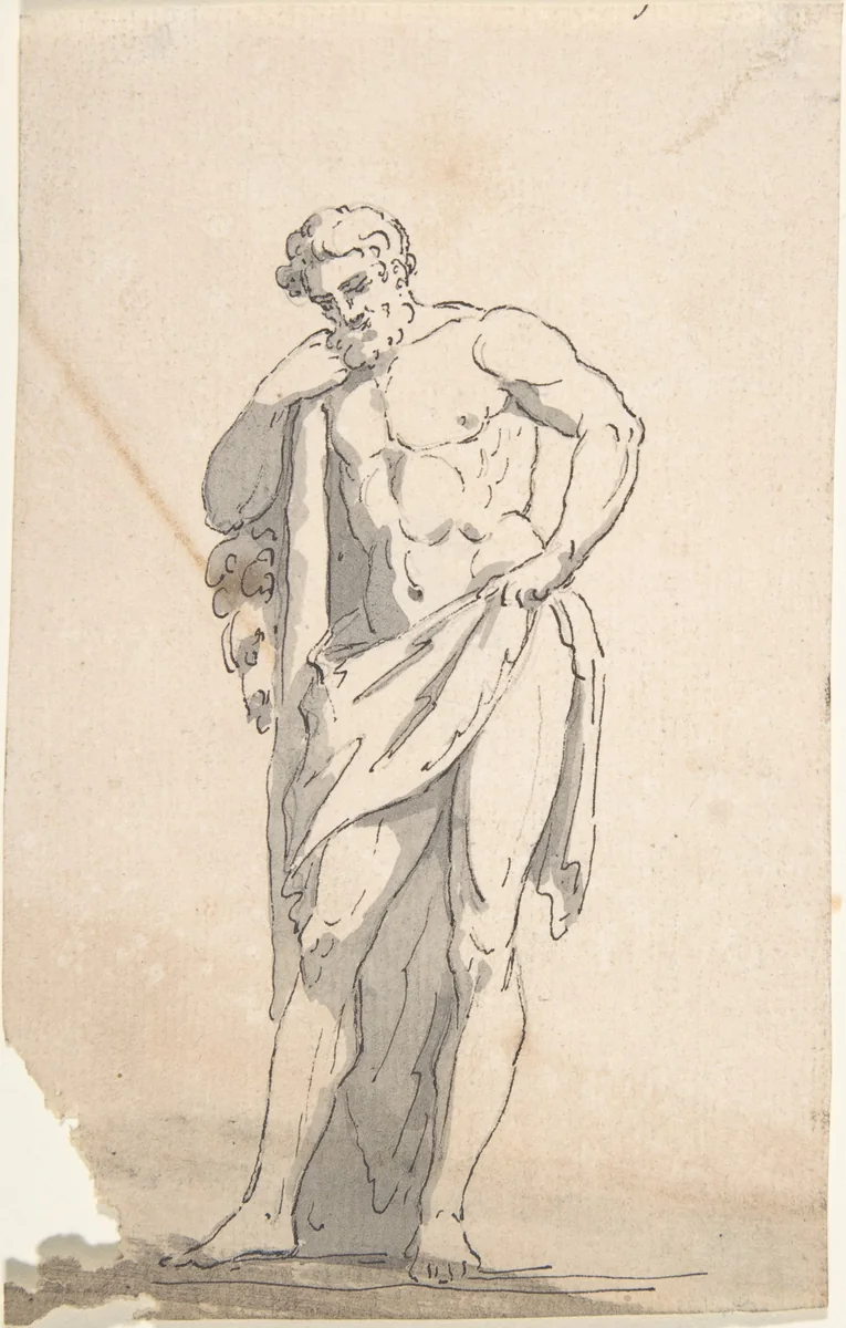 Drawing after Male Statue Leaning on Tree Trunk by anonymous, drawing, 1700-1799