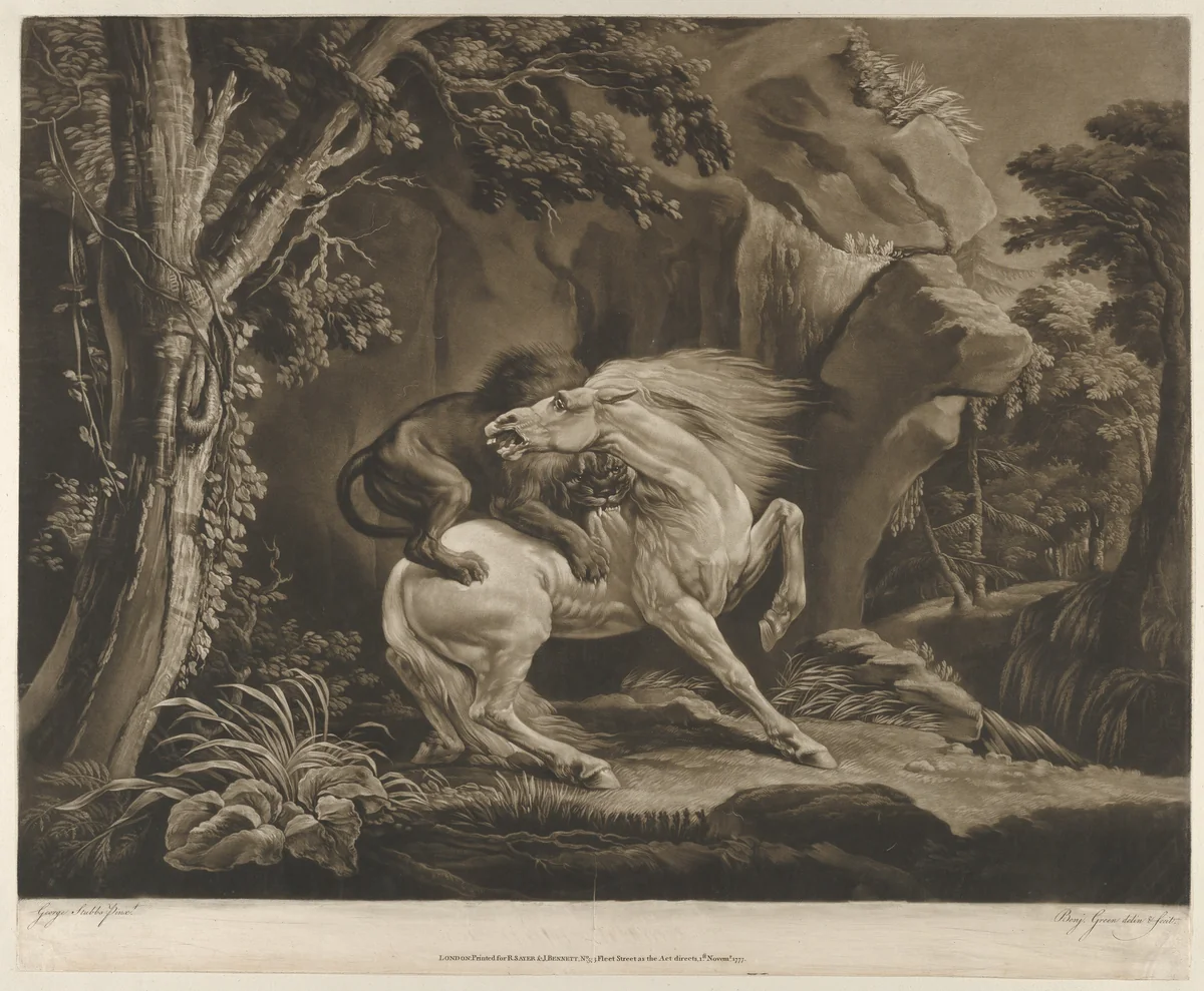 The Lion and Horse by Benjamin Green, print, 1777