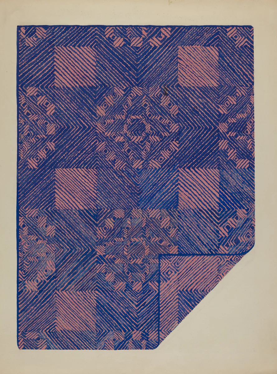 Piece of a Coverlet - Cobalt Blue & Rose by Katherine Hastings, index of american design, 1936