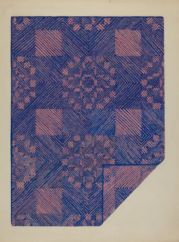 Piece of a Coverlet - Cobalt Blue & Rose by Katherine Hastings, index of american design, 1936